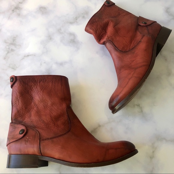 Frye Shoes - Frye Melissa Button Zip Boot Burnt Red Dakota